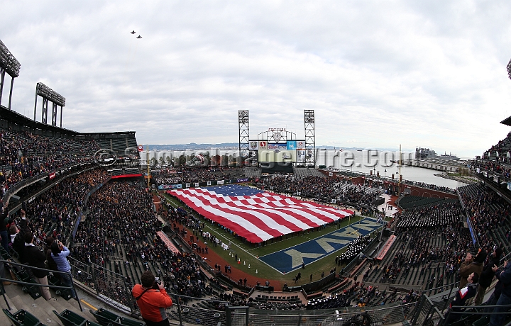 122912 Kraft SA-011.JPG - Dec 29, 2012; San Francisco, CA, USA; The national anthem before the 2012 Kraft Fighting Hunger Bowl at AT&T Park.